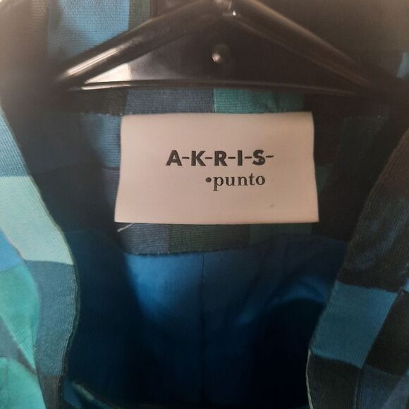 Akris Punto Plaid Jacket Lapis Juniper Cotton Business Designer Size 6 - Picture 3 of 6